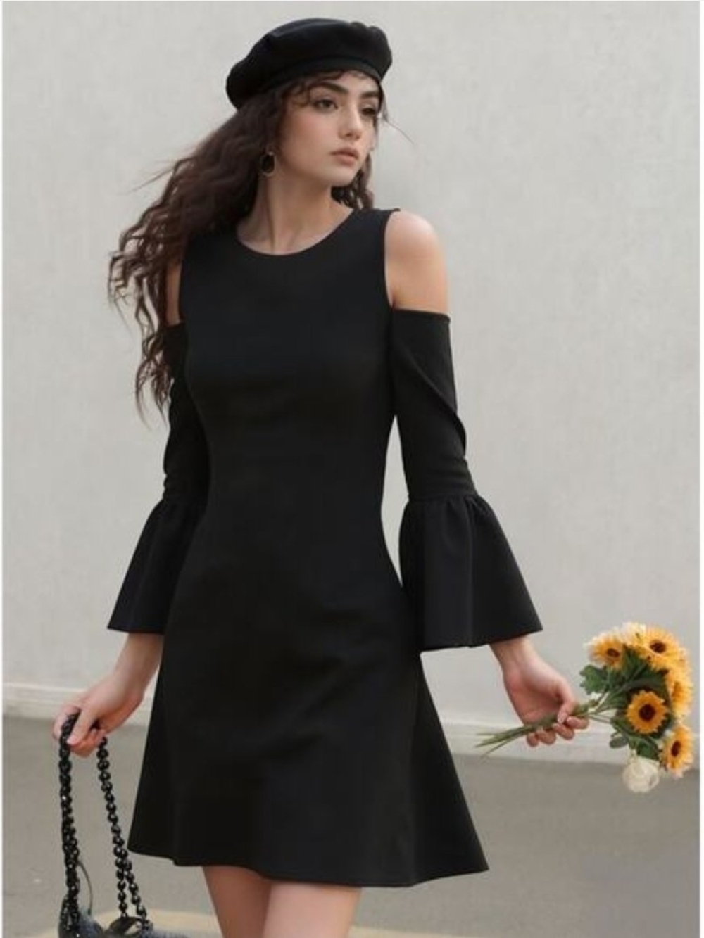 Cold Shoulder Mini Dress with Bell Sleeves